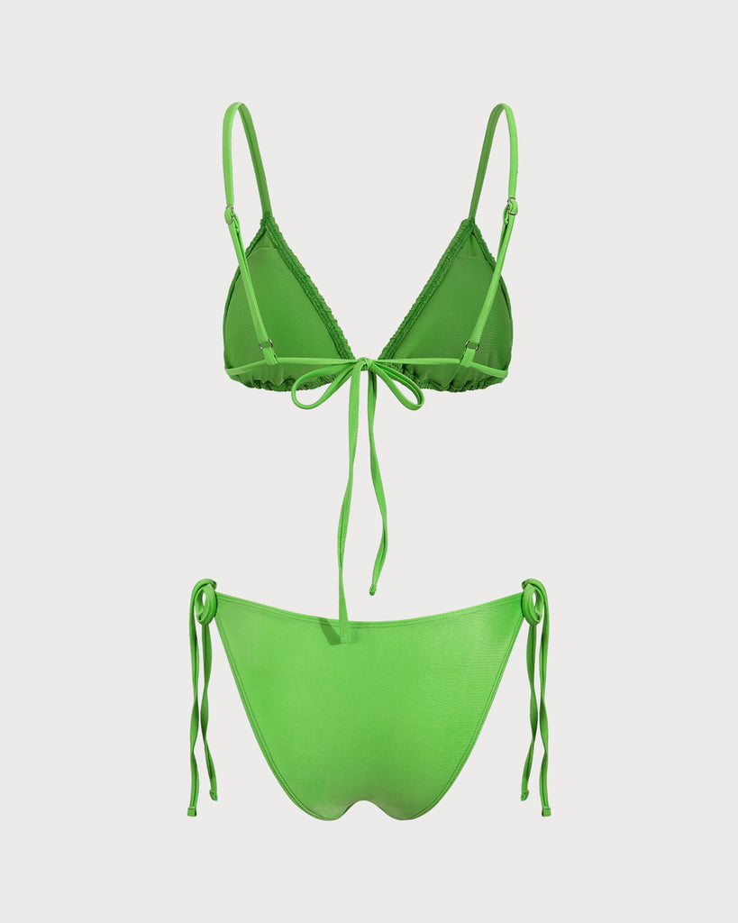 Green Ruched Knot Bikini Set