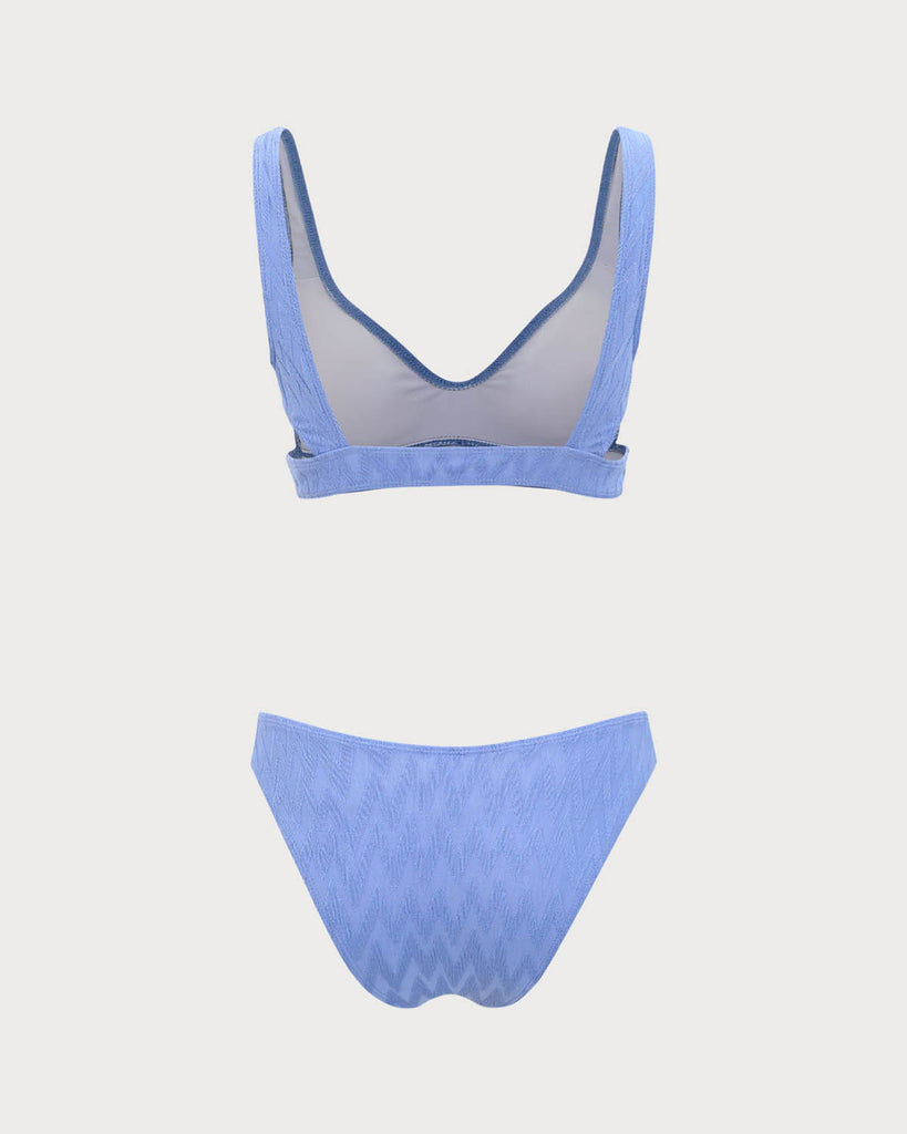 Blue Textured Scoop Neck Bikini Set