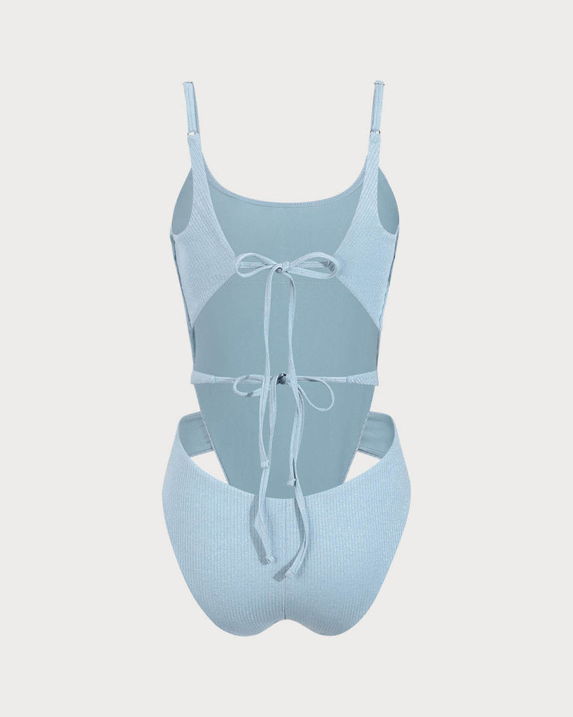 Blue Lace-Up Backless One-Piece Swimsuit