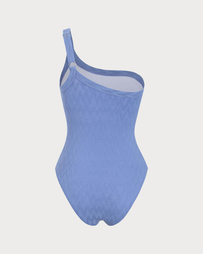 Blue Textured One-Shoulder One-Piece Swimsuit