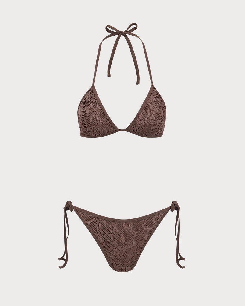 Brown Mesh Bikini Three Piece Suit