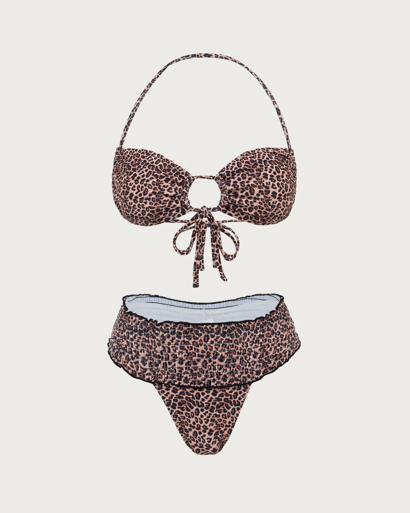 Brown Leopard Cut Out Tie Bikini Set