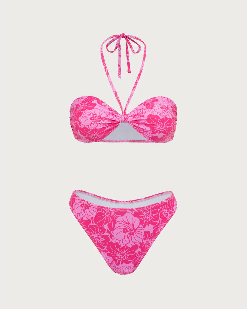 Pink Floral Bandeau Bikini Set