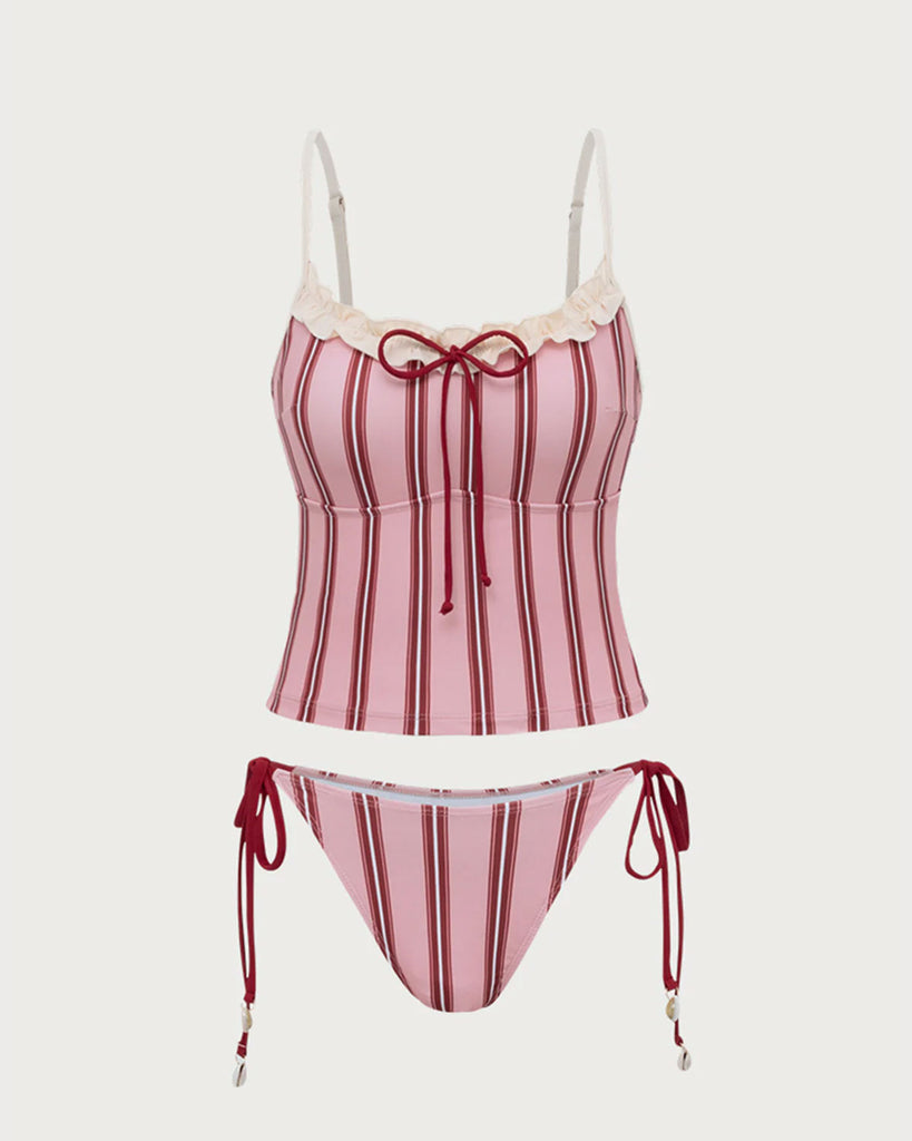 Pink Striped Tankini Swimsuit