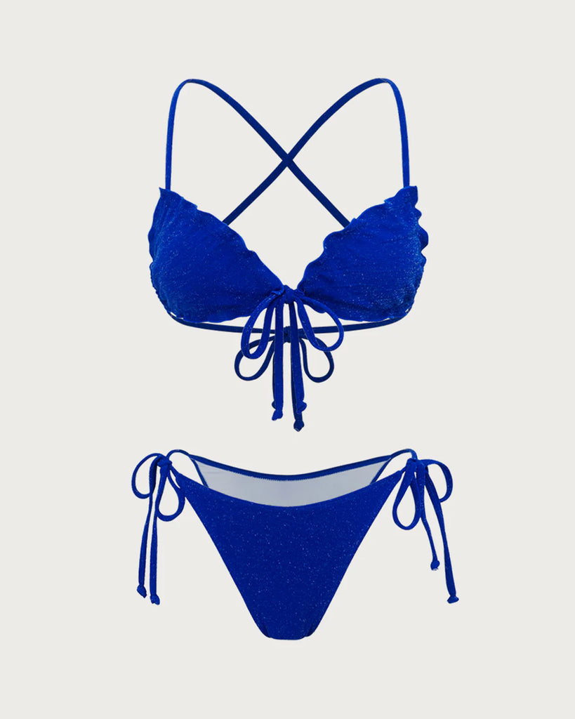 Blue Sparkly Tie-Front Bikini Set