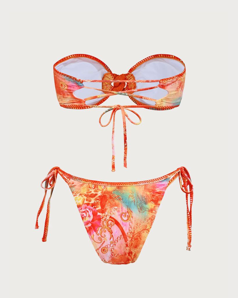 Orange Floral Bandeau Bikini Set