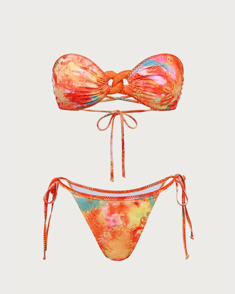 Orange Floral Bandeau Bikini Set