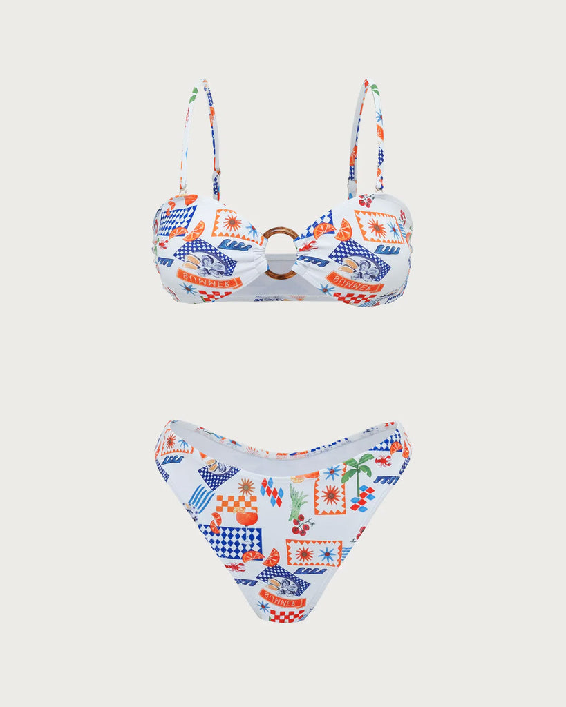 White Floral O-Ring Bikini Set