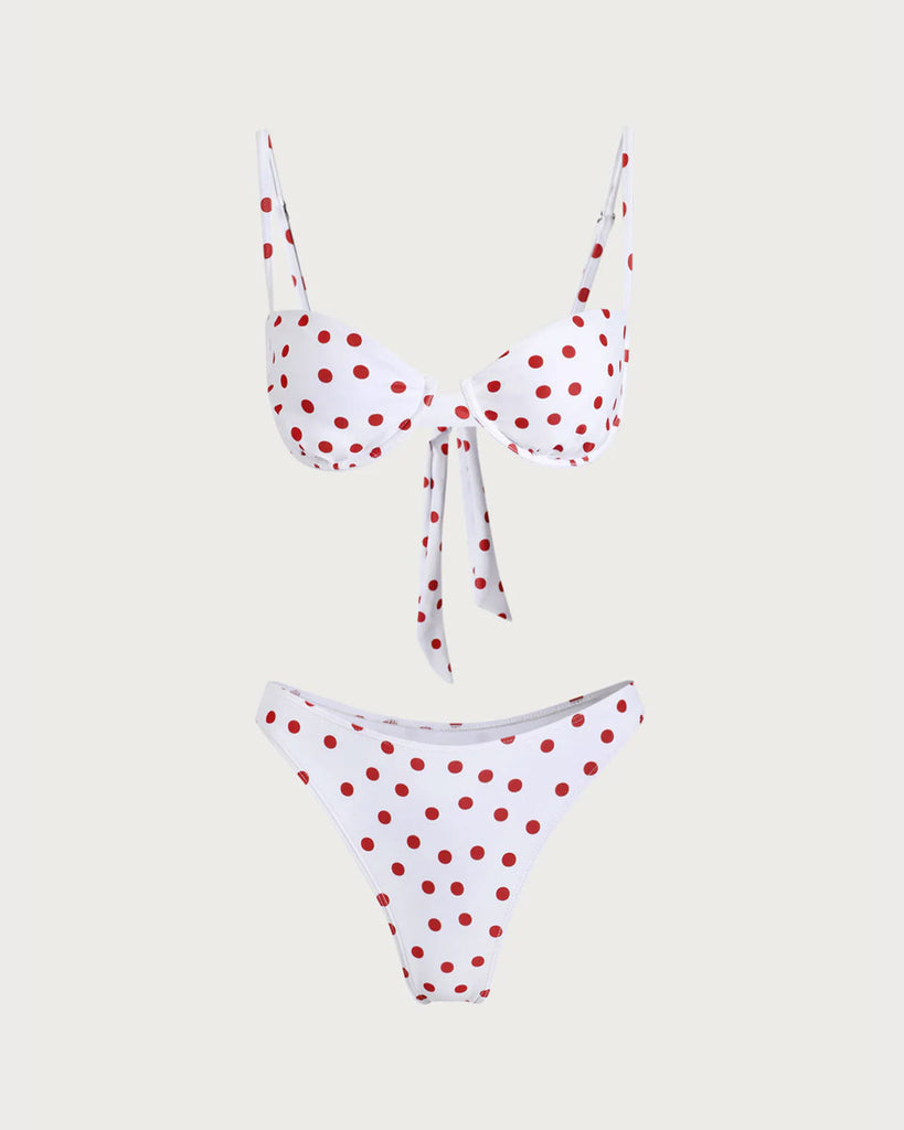 White Polka Dot Underwire Bikini Sets