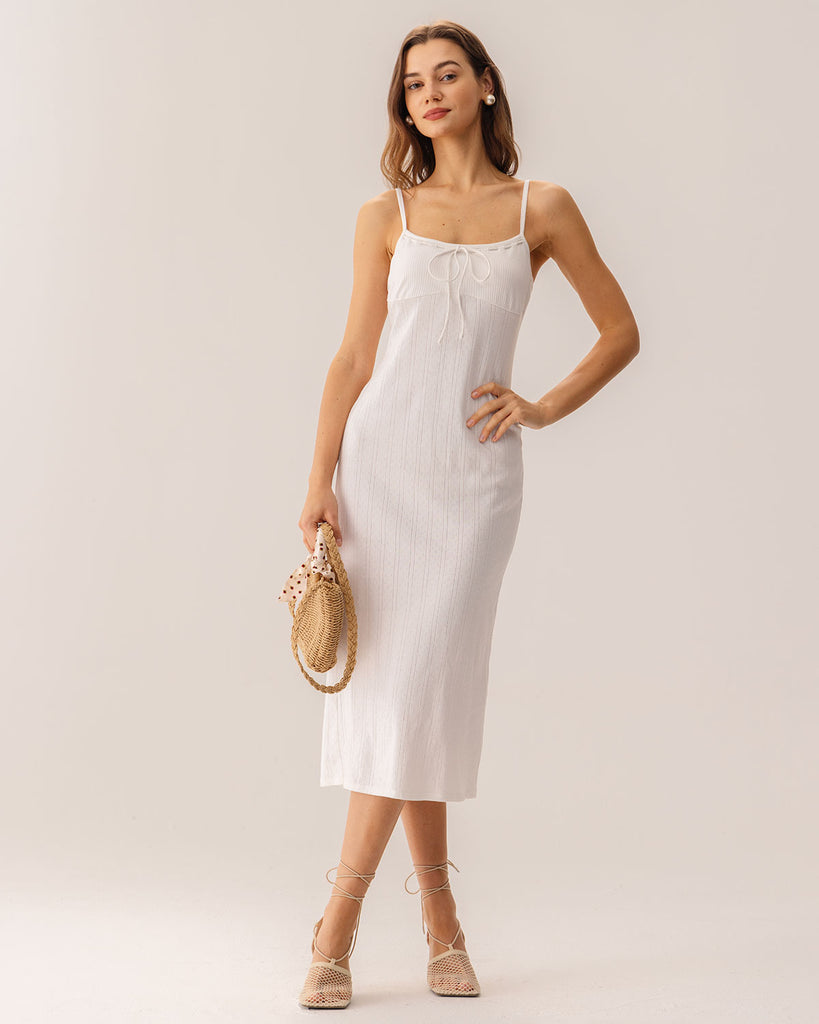 White Bodycon Slit Slip Midi Dress