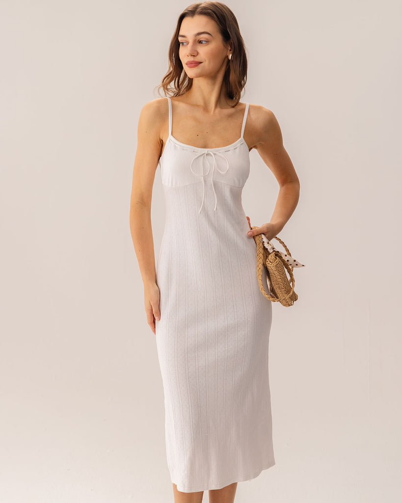 White Bodycon Slit Slip Midi Dress