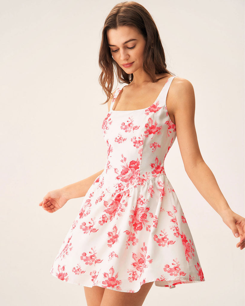 Pink Floral Ruched Mini Dress