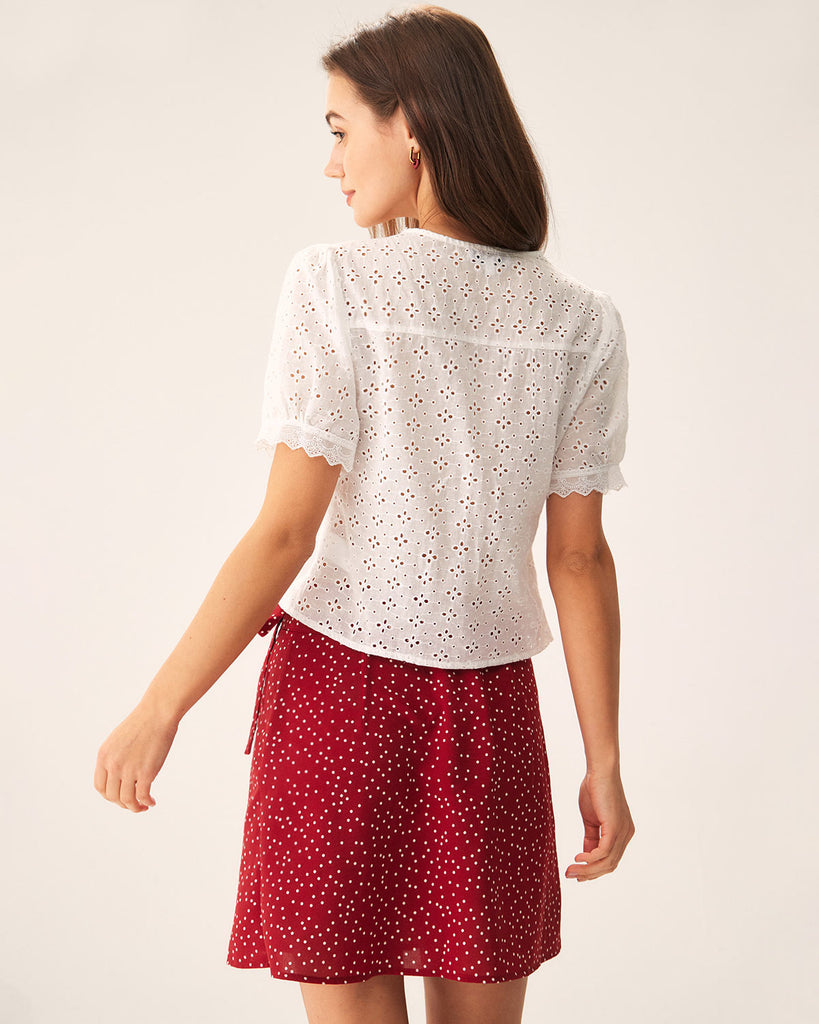 White Embroidery Puffed Sleeve Blouse