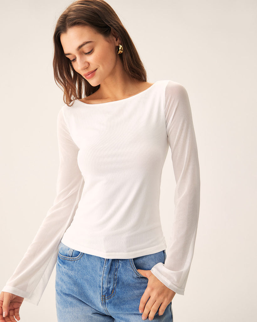 White Boat Neck See-Through Tee