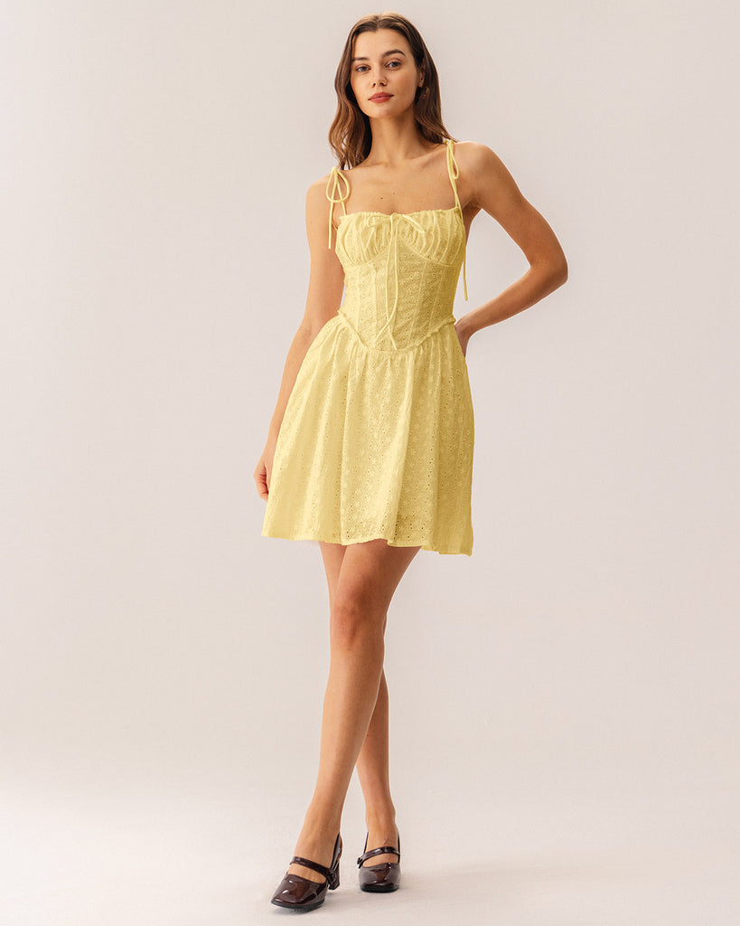 Yellow Ruched Corset Slip Mini Dress