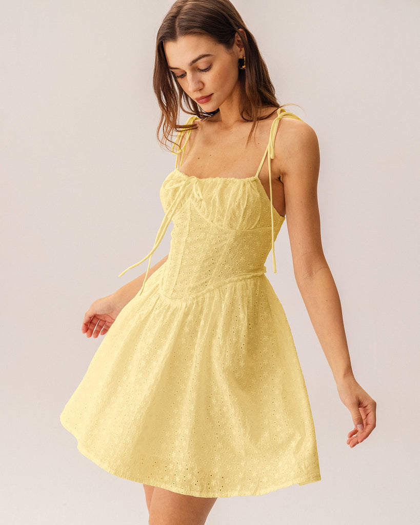 Yellow Ruched Corset Slip Mini Dress