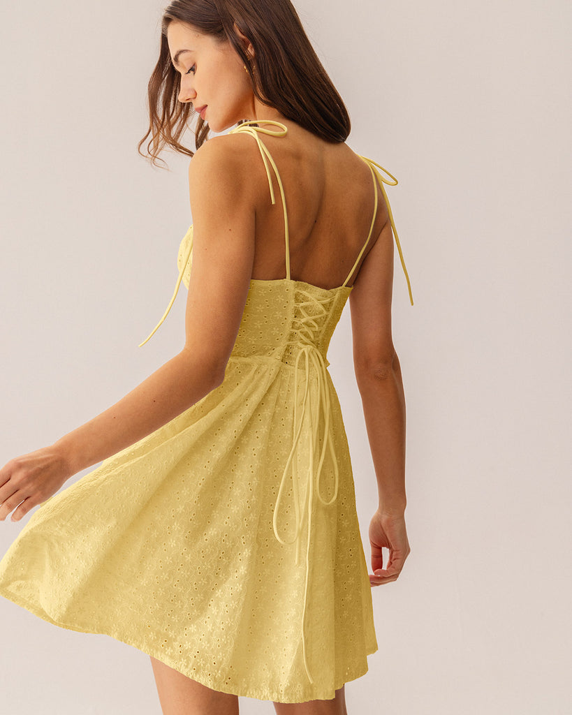 Yellow Ruched Corset Slip Mini Dress