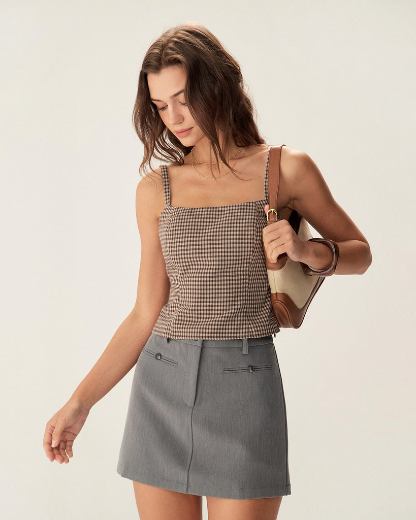 Grey High Waisted Button Mini Skirt