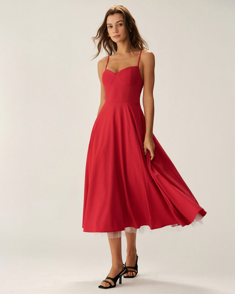 Red Sweetheart Neck Slip Maxi Dress