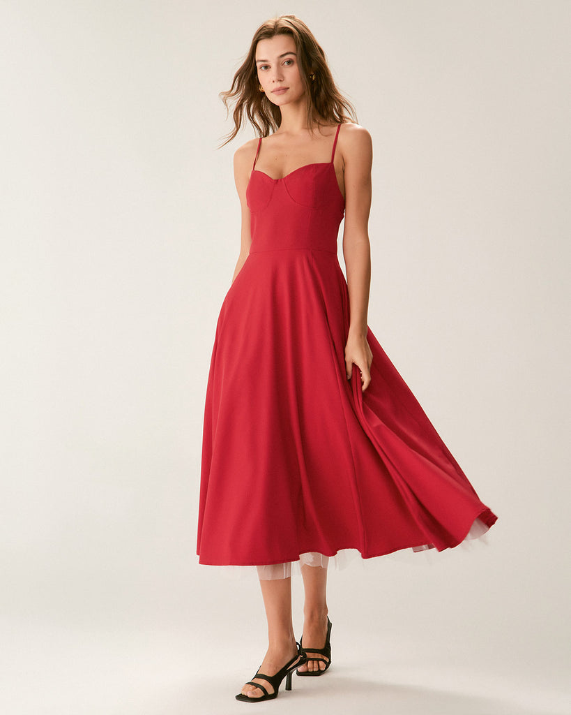 Red Sweetheart Neck Slip Maxi Dress