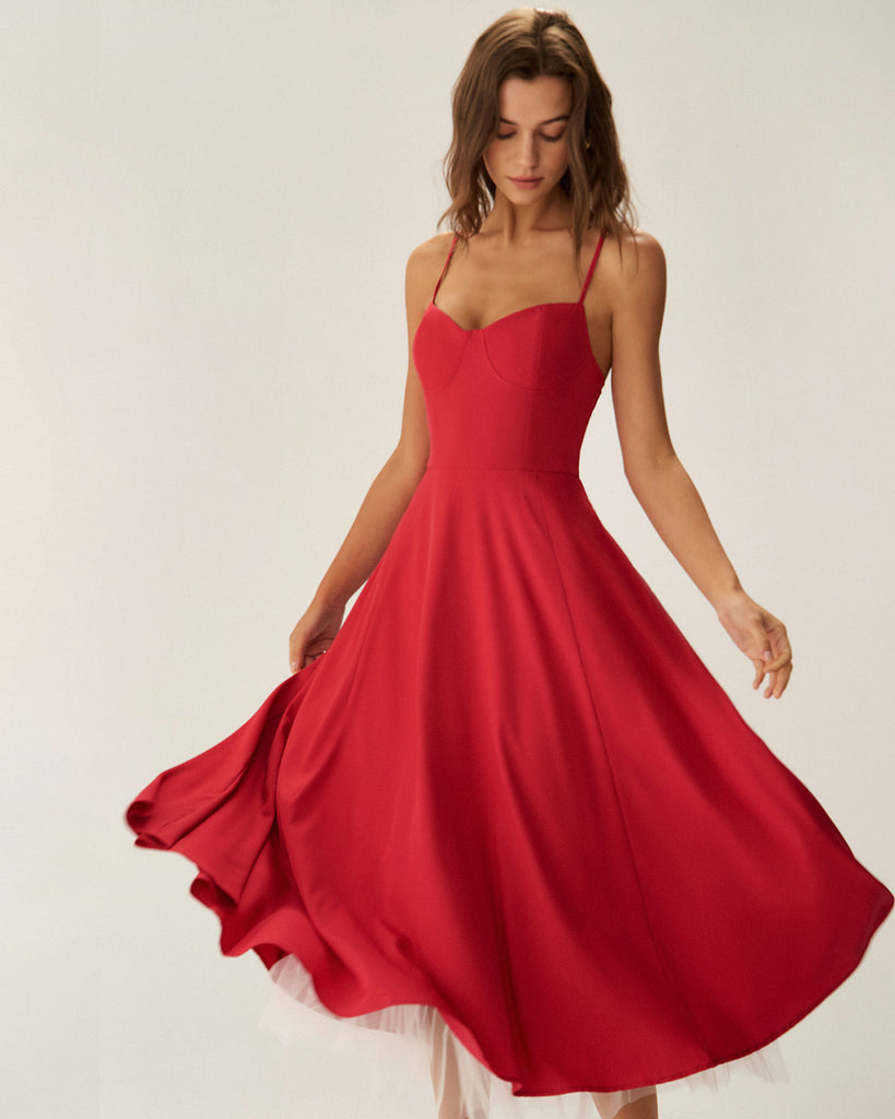 Red Sweetheart Neck Slip Maxi Dress