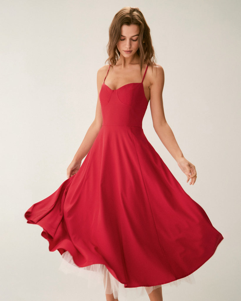 Red Sweetheart Neck Slip Maxi Dress