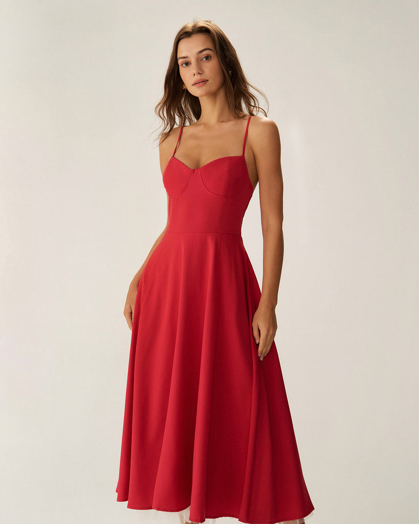 Red Sweetheart Neck Slip Maxi Dress