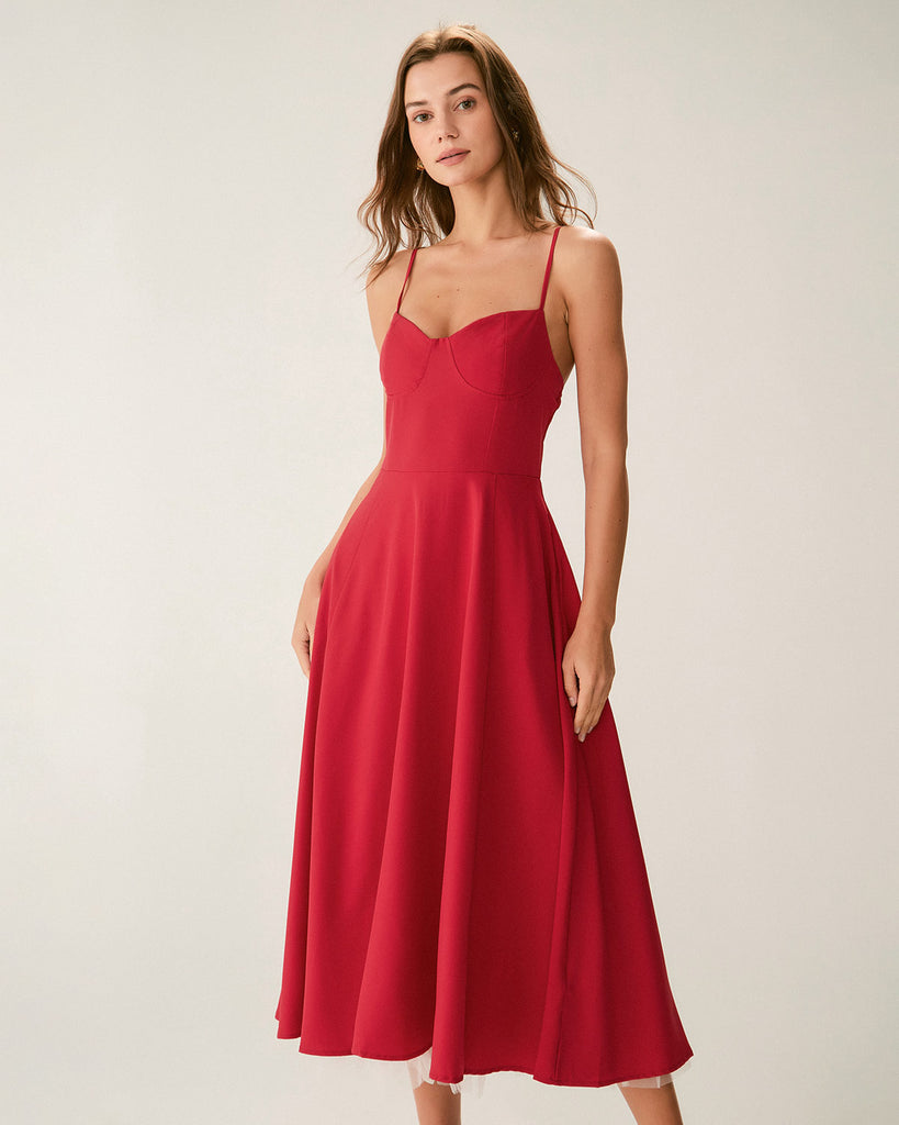 Red Sweetheart Neck Slip Maxi Dress