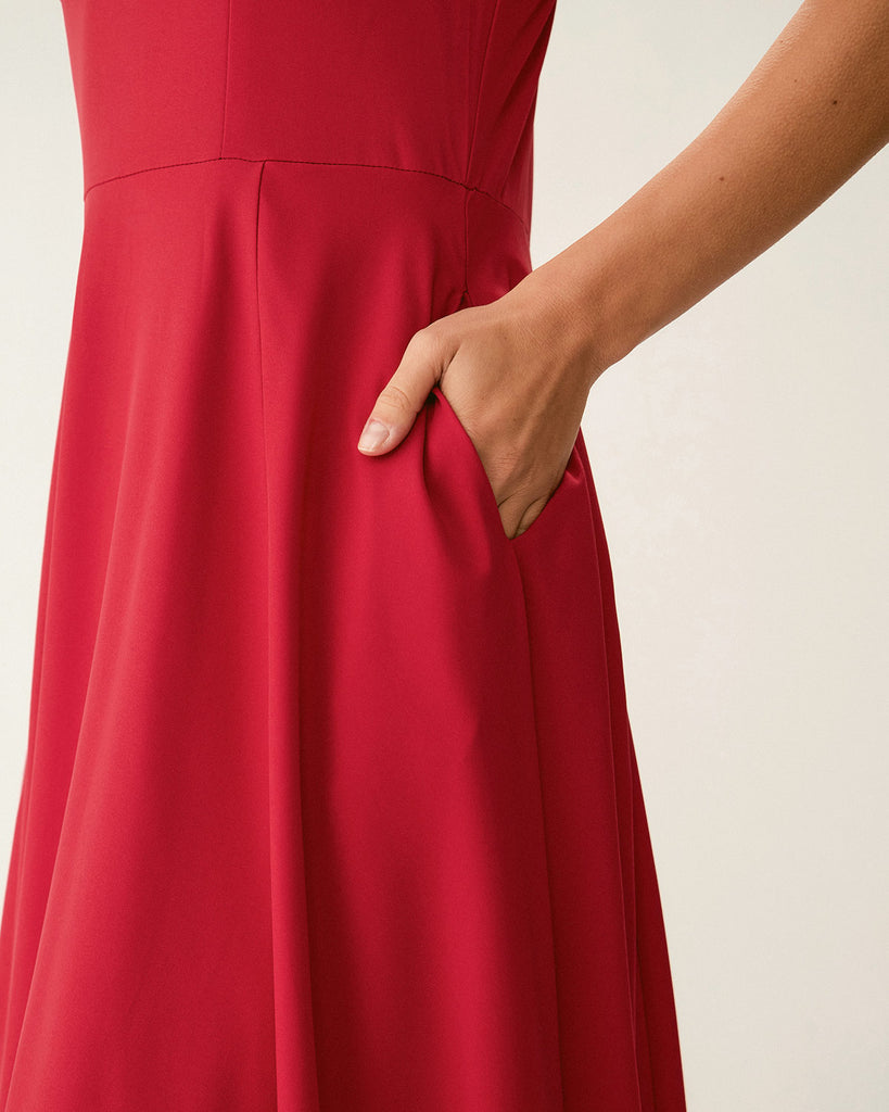 Red Sweetheart Neck Slip Maxi Dress