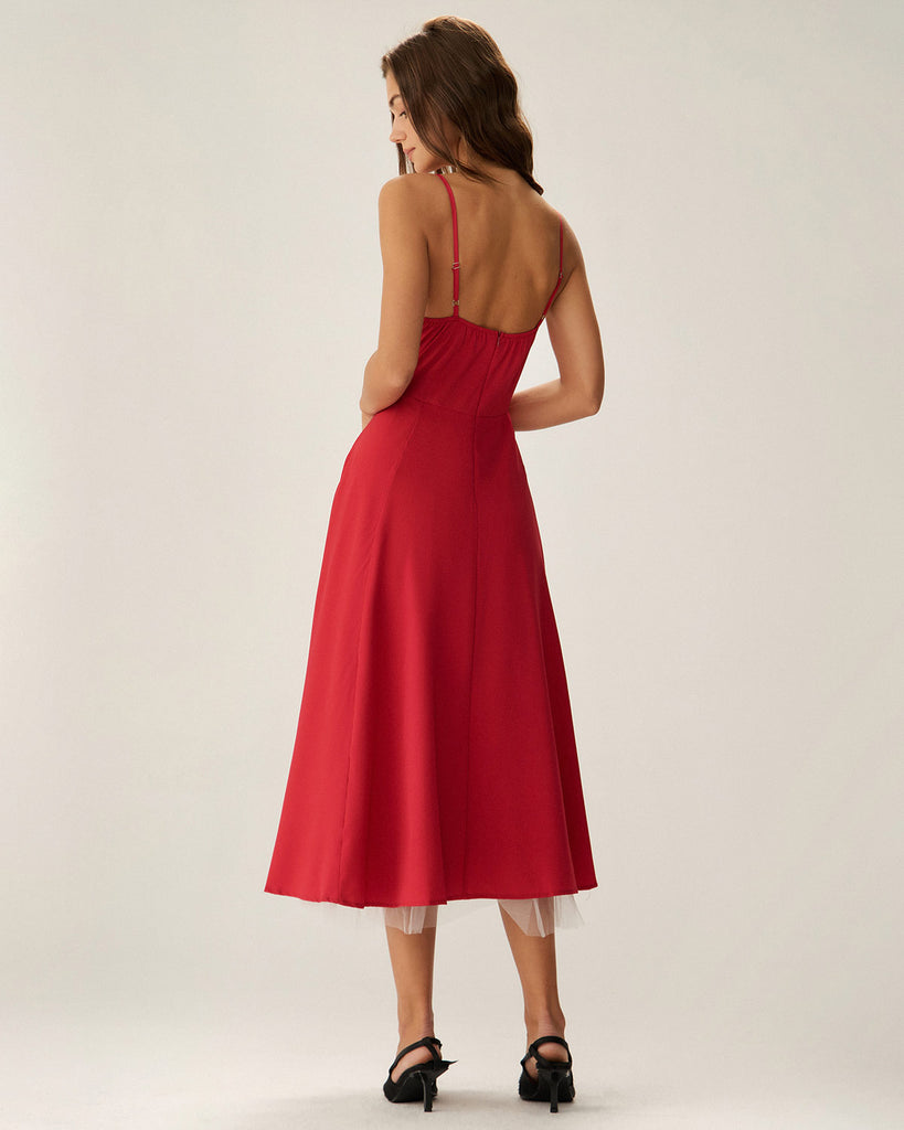 Red Sweetheart Neck Slip Maxi Dress