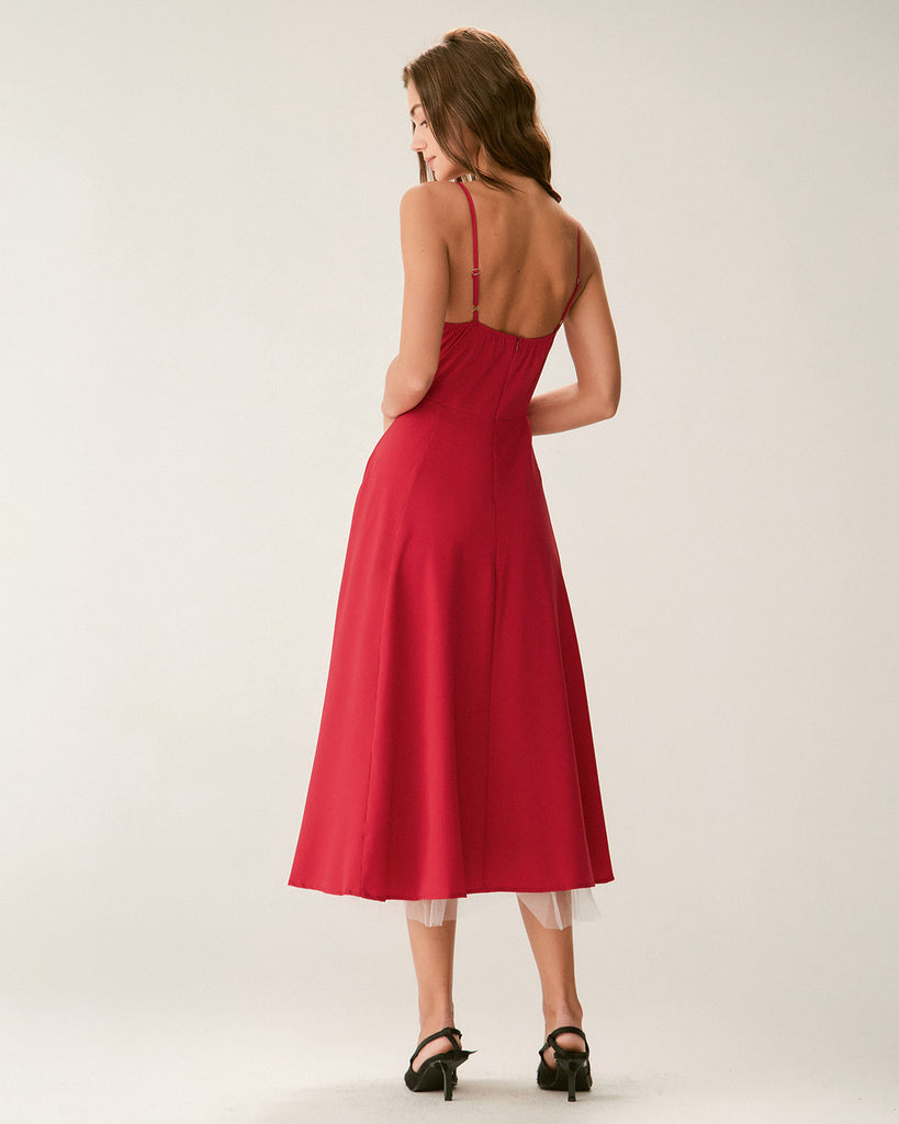 Red Sweetheart Neck Slip Maxi Dress