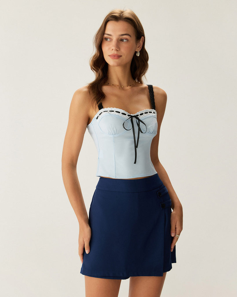 Blue Sweetheart Neck Crop Cami Top