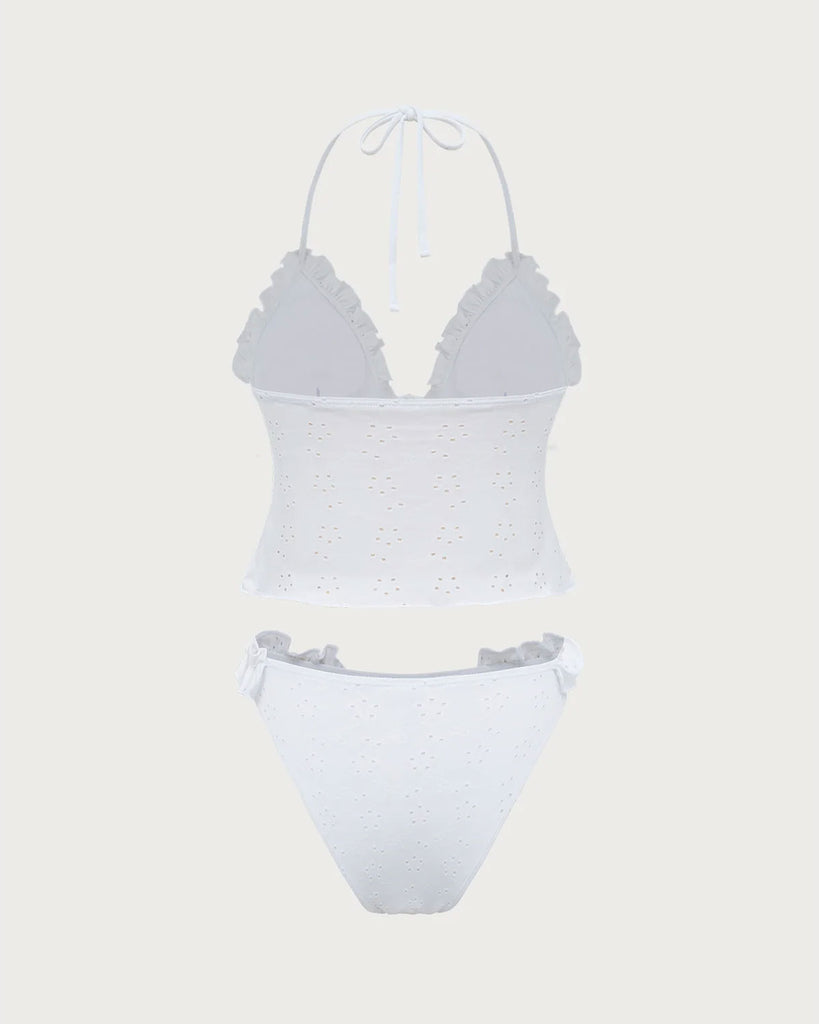 White Ruffled Tankini Swimsuit