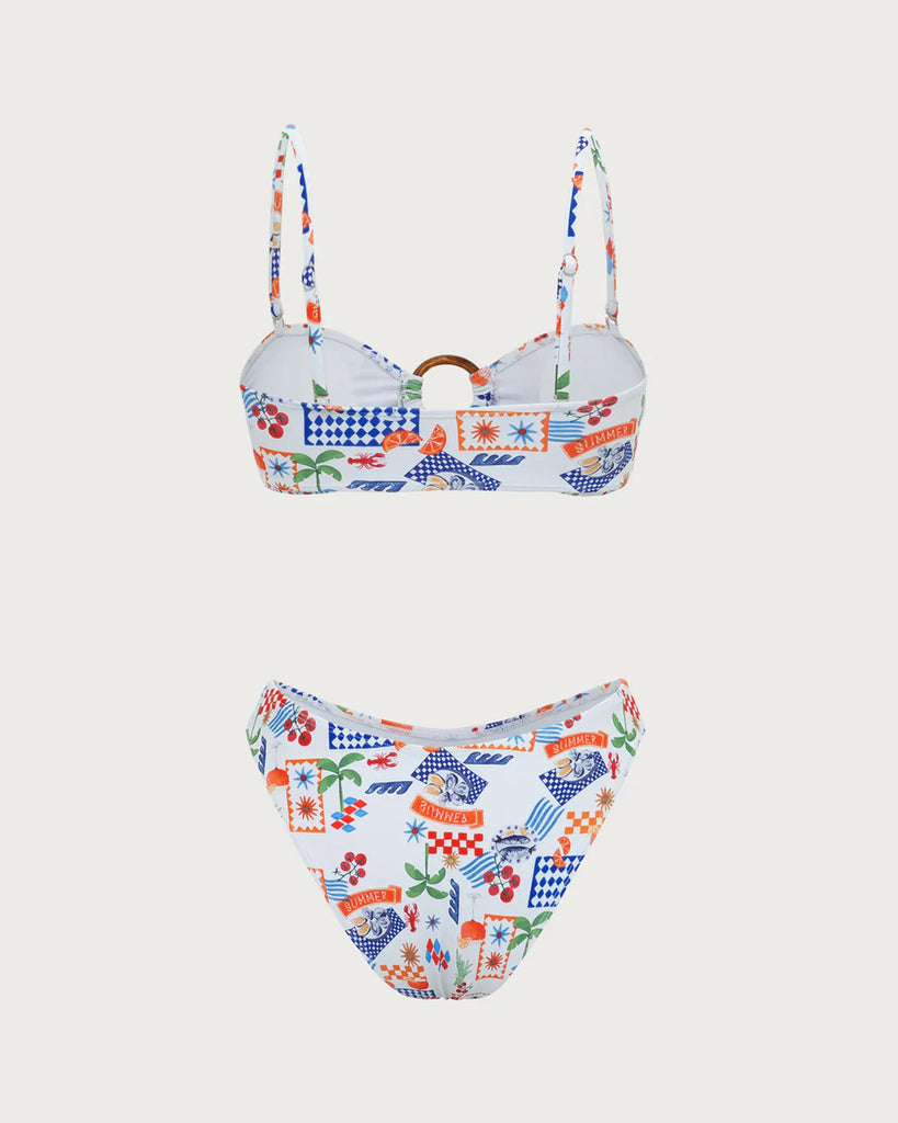 White Floral O-Ring Bikini Set