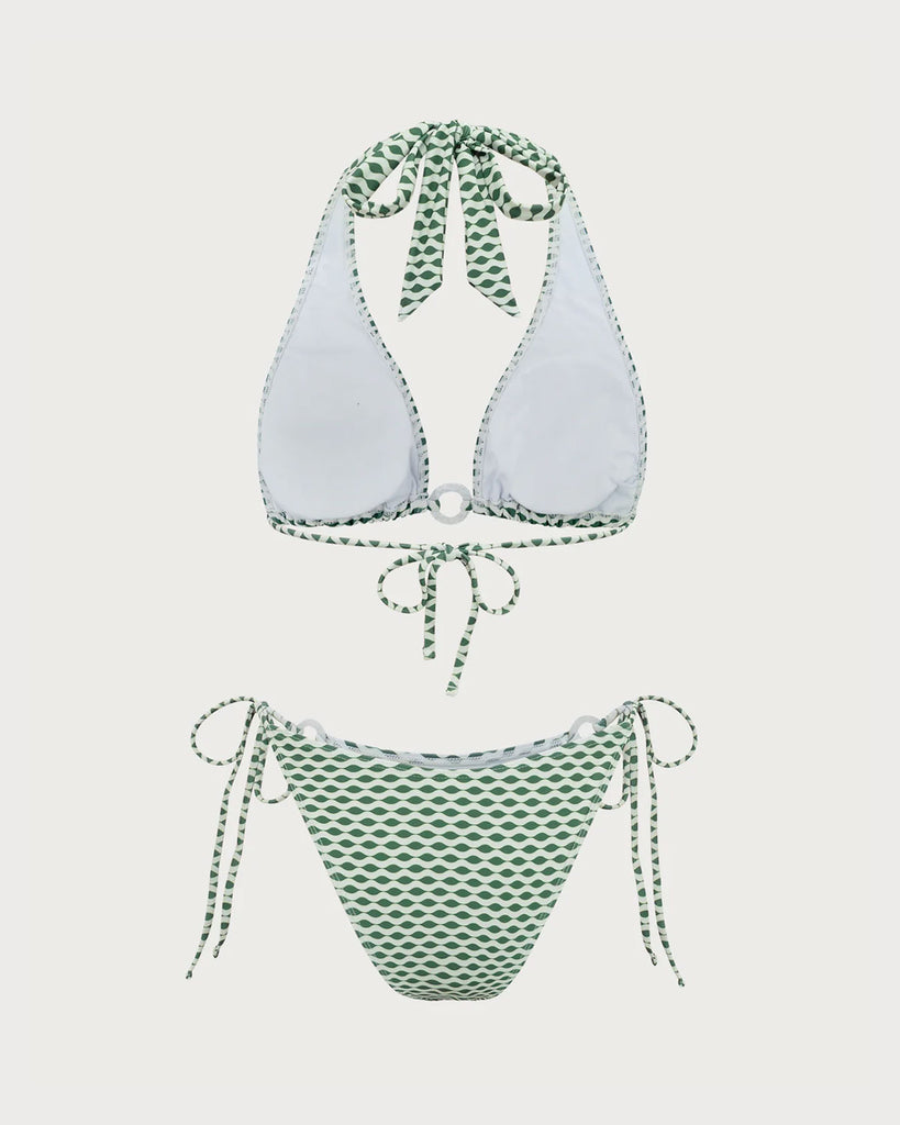 Green Geometric Print Hoop Bikini Set