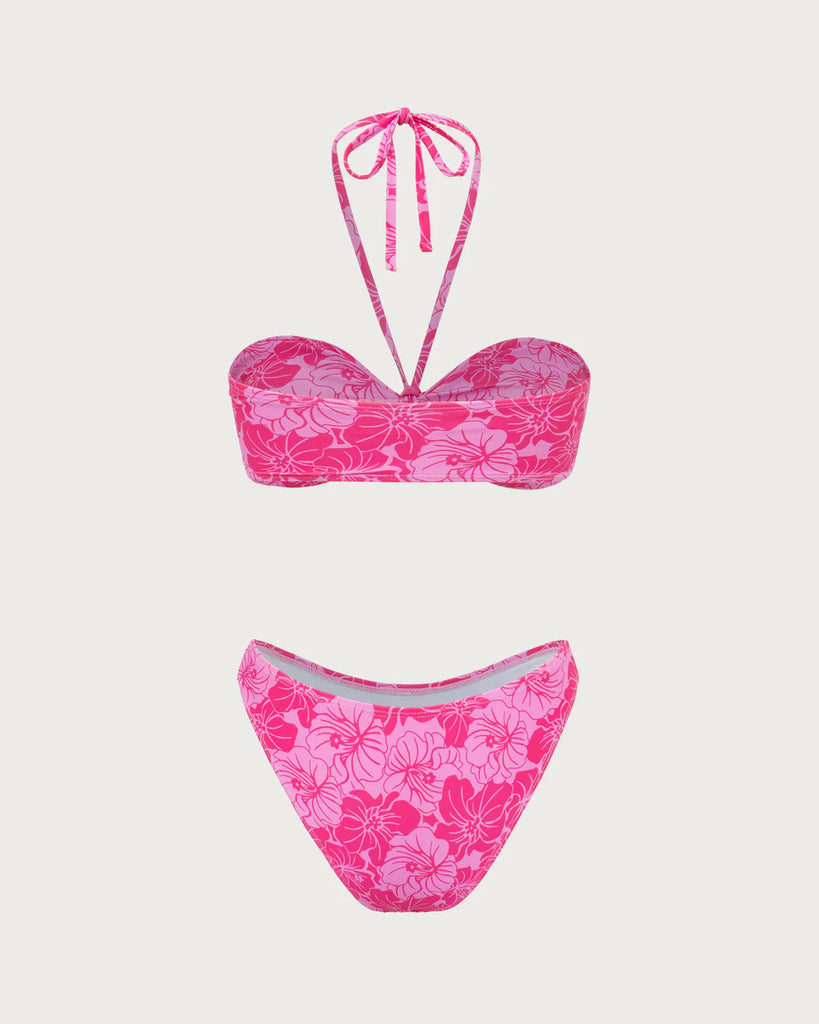 Pink Floral Bandeau Bikini Set