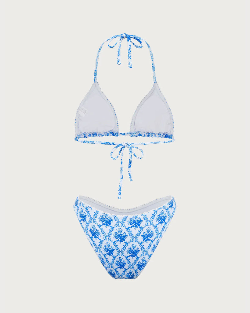 Blue Floral Halter Bikini Set