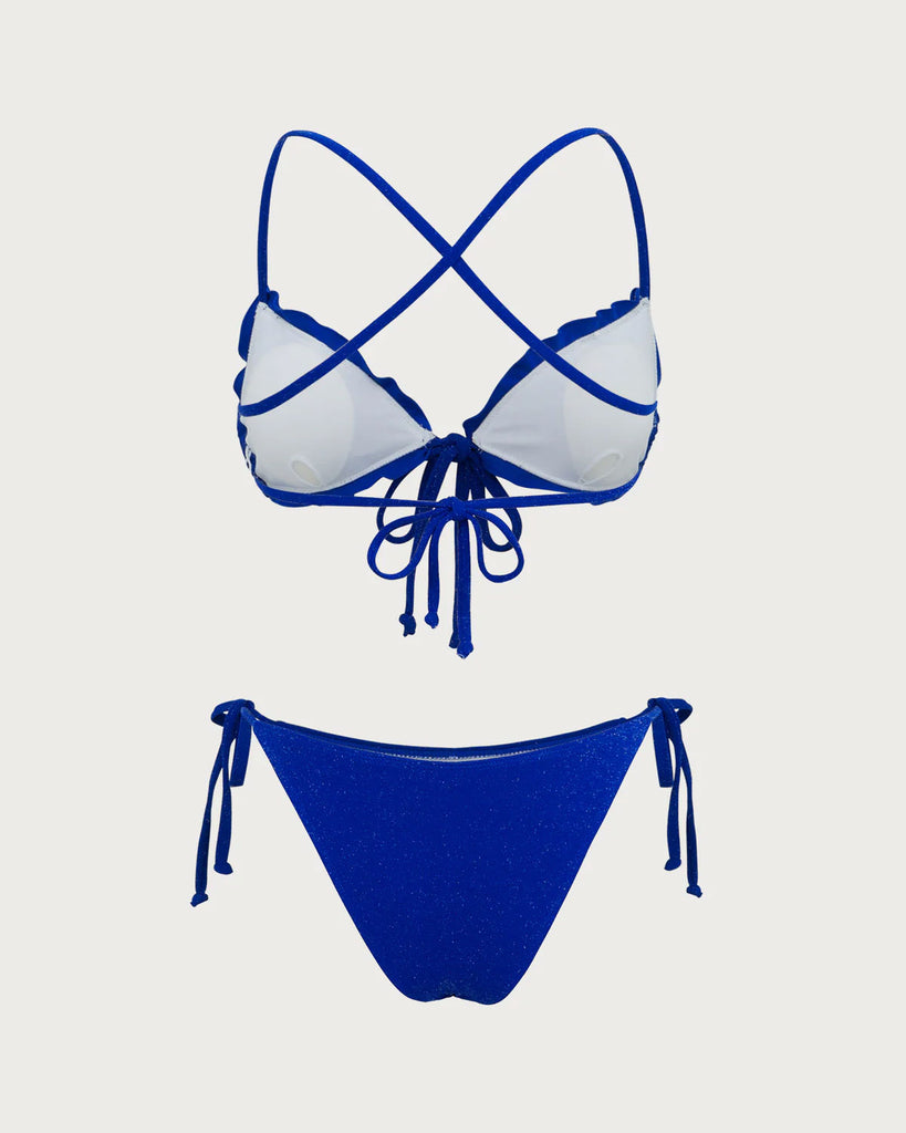 Blue Sparkly Tie-Front Bikini Set