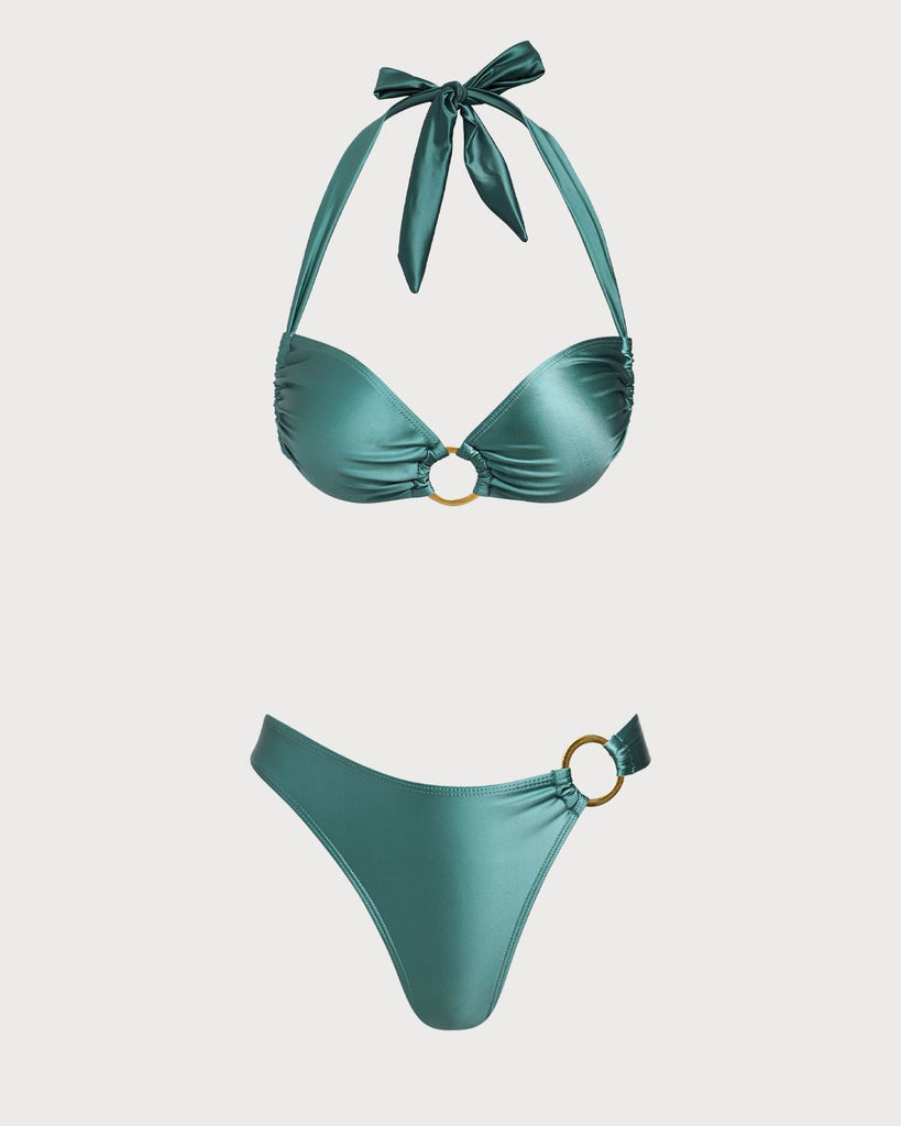 Green O-Ring Halter Bikini Set