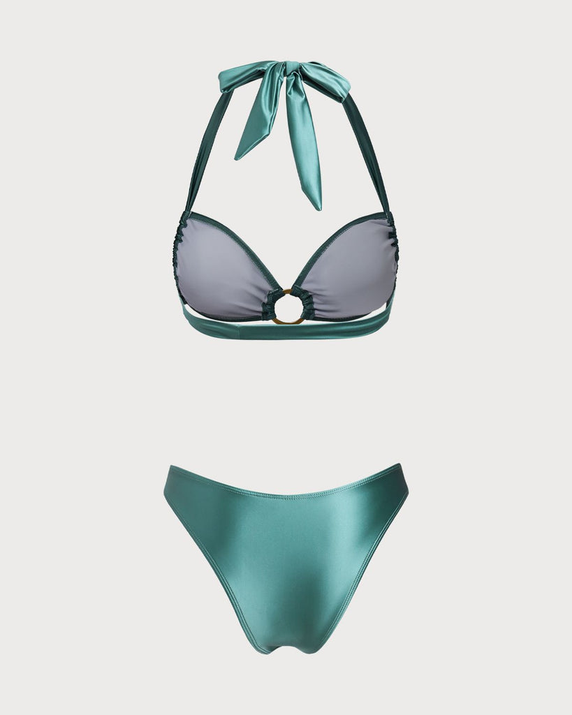 Green O-Ring Halter Bikini Set