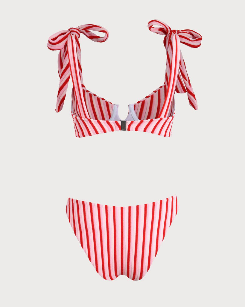 Pink Striped Tie Strap Bikini Set