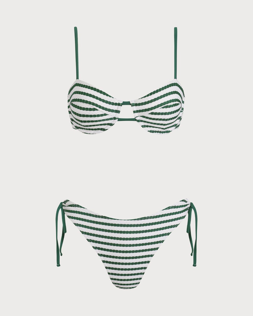 Green Striped Underwire Bikini Set