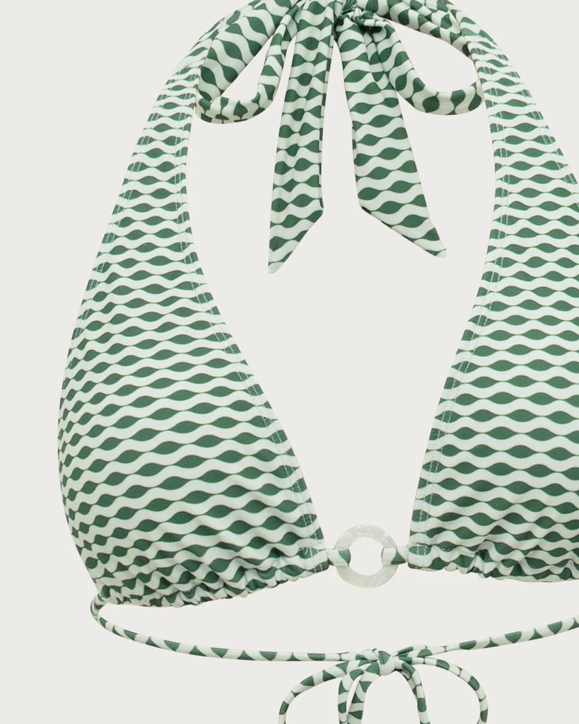 Green Wave Print Hoop Bikini Set