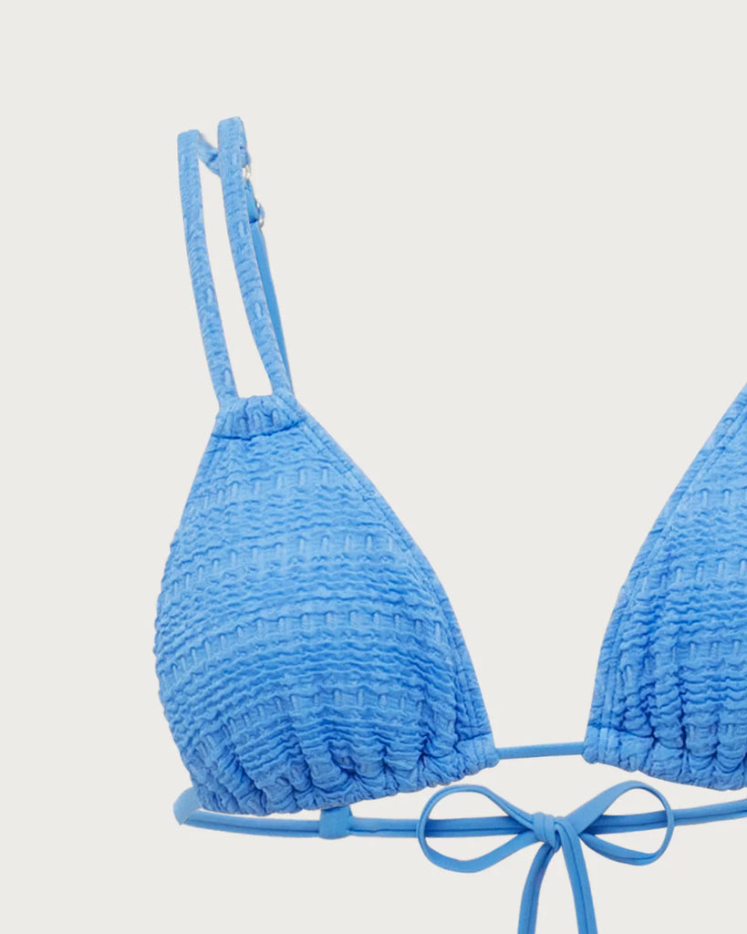 Blue Textured Double Strap Bikini Set