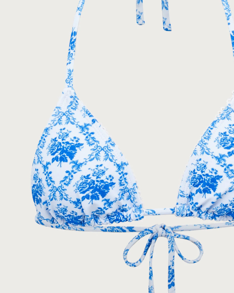 Blue Floral Halter Bikini Set