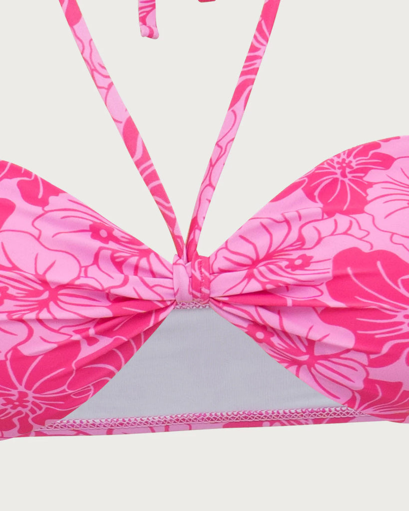 Pink Floral Bandeau Bikini Set