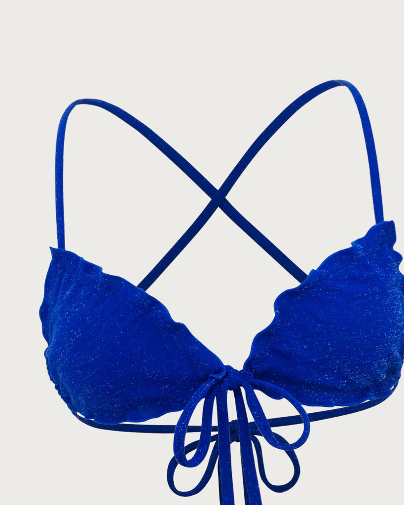 Blue Sparkly Tie-Front Bikini Set