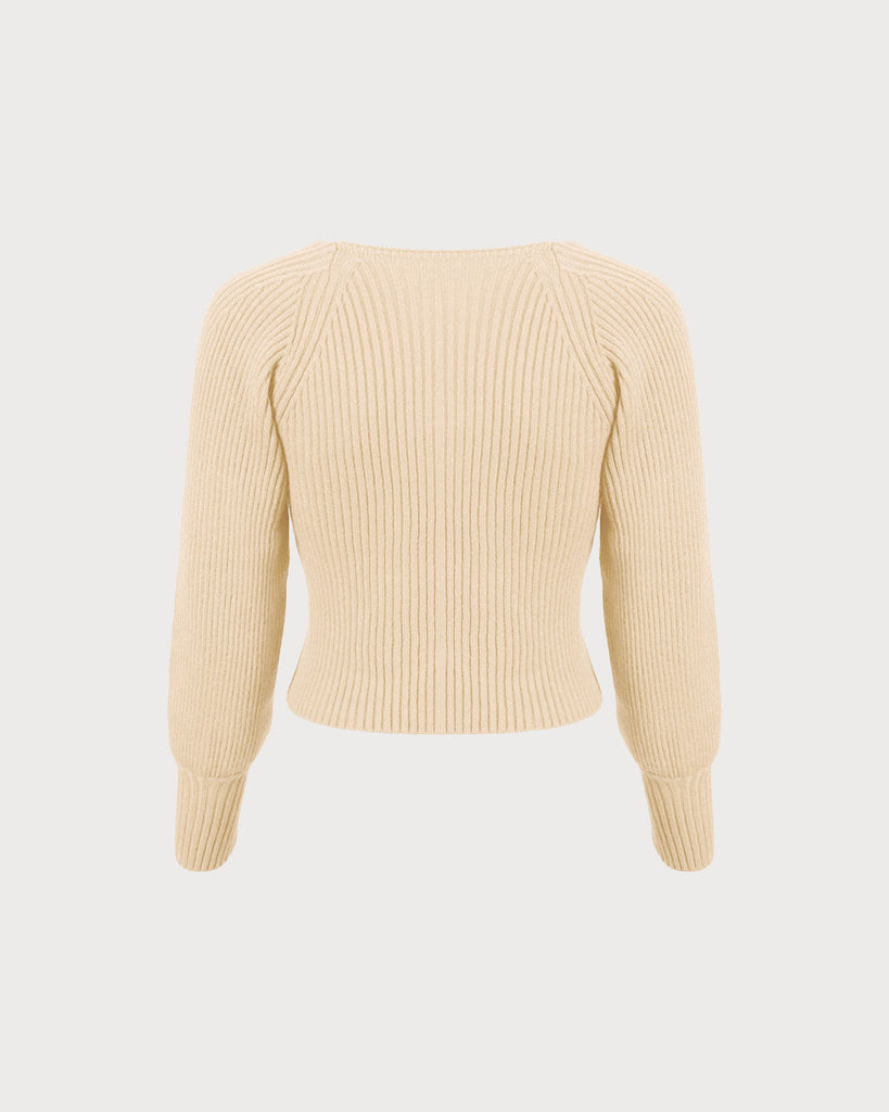 The Beige Scoop Neck Lantern Sleeve Sweater