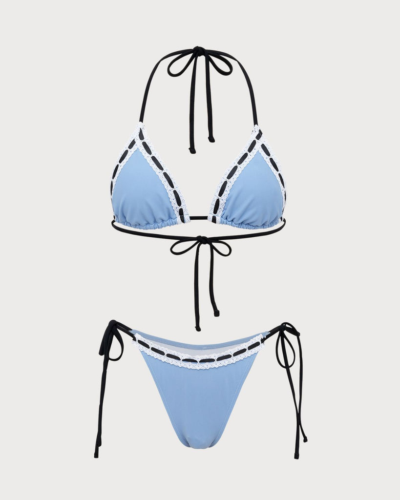 Blue Contrast Lace Bikini Set