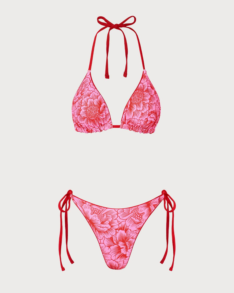 Red Floral Reversible Bikini Set